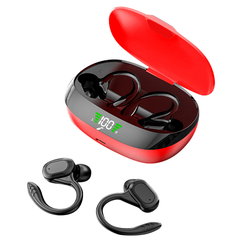SP16 TWS Bluetooth-compatible Earphones Earhook In-ear Wireless Music Headset with Digital Display Charging Box - Red