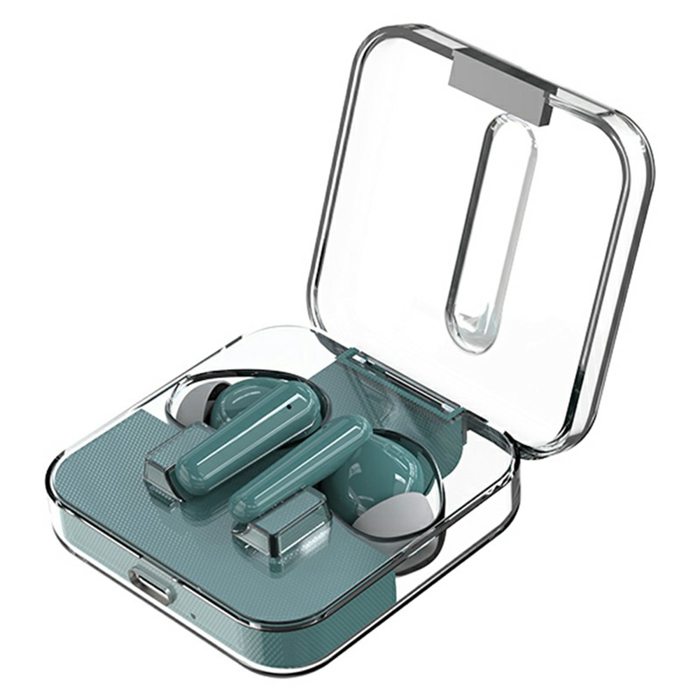 S168 Wireless Bluetooth-Compatible Earphones Touch Control Music Headset with Clear Charging Case - Green