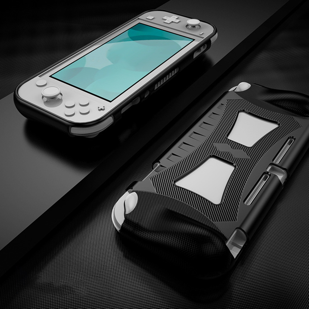 For Nintendo Switch Lite Case Carbon Fiber Texture TPU Anti Drop Console Protective Cover - Black