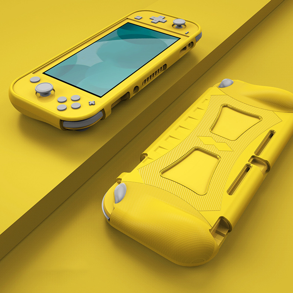 For Nintendo Switch Lite Case Carbon Fiber Texture TPU Anti Drop Console Protective Cover - Yellow