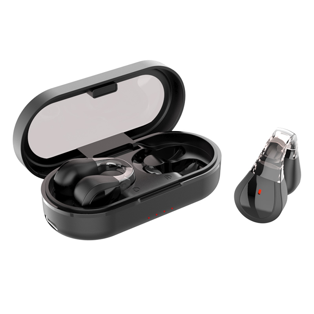 Q60 Wireless Bluetooth-Compatible Headset Stereo Waterproof Touch Control Ear Clip Earphones - Black