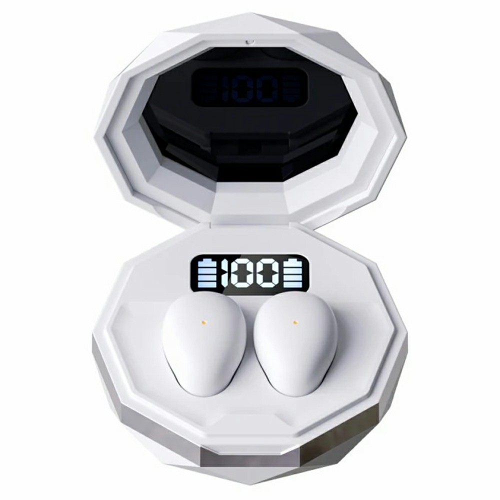 MY001 Sleep TWS Bluetooth-Compatible Earbuds In-Ear Music Earphones with Digital Display Charging Case - White