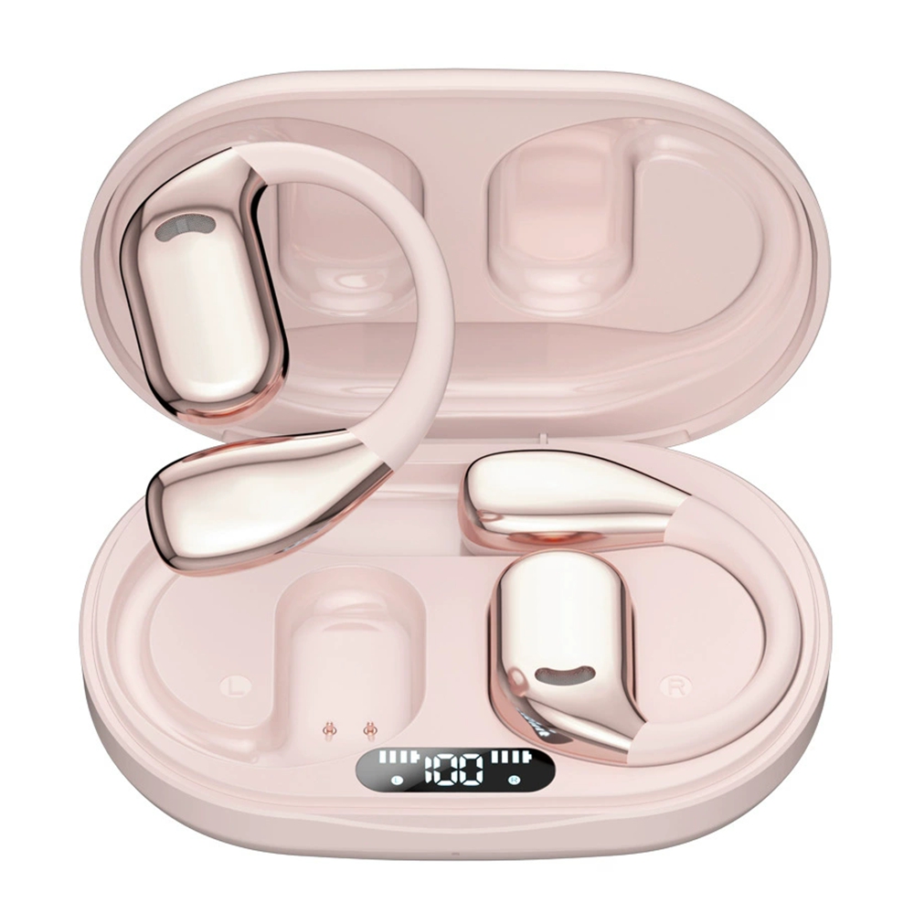 Open Ear Wireless Sport Headphones Noise Reduction Ear Hook Bluetooth-compatible Earphones - Pink