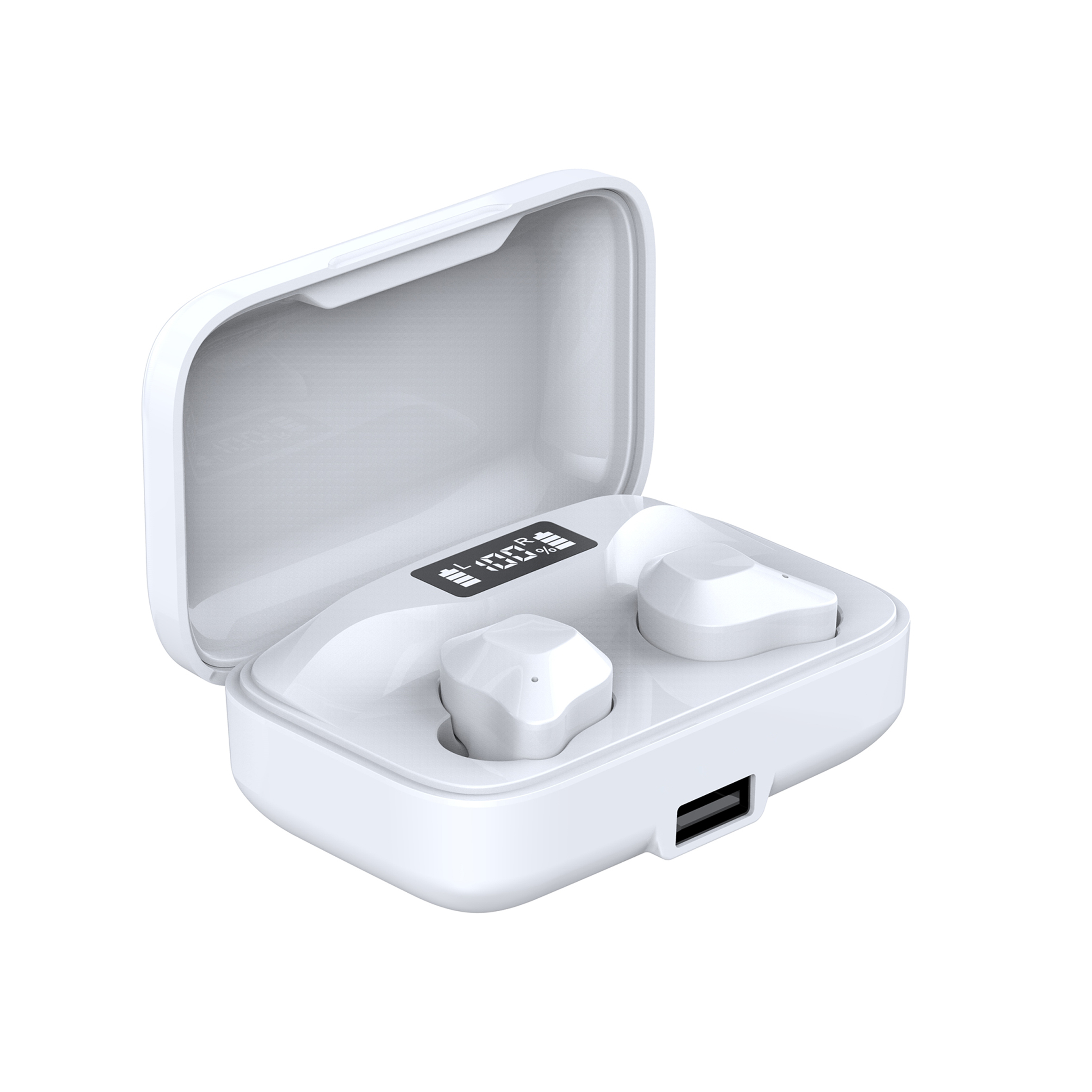 

S15S Touch Control LED Digital Display TWS Bluetooth 5.0 Sports Wireless Earphones with Charging Bin - White, iPhone 12 mini