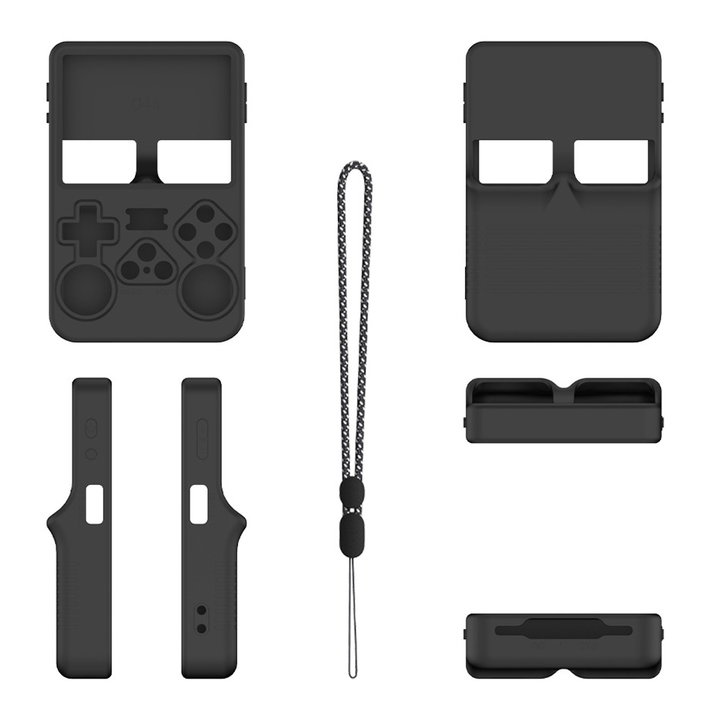 Silicone Protective Case for ANBERNIC R36S Game Console Dustproof Soft Shell Cover with Lanyard - C44 Black
