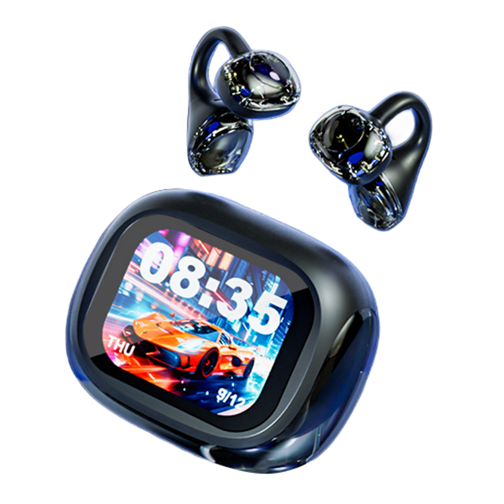 LX-21 Pro Open Ear Clip-on Wireless Earbuds Stereo Sound Bluetooth-compatible Earbuds with LED Display Charging Case - Black