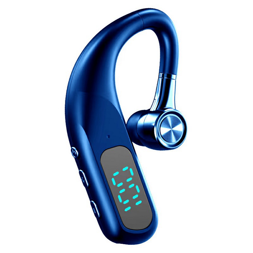 Single Ear Bluetooth-compatible 6.0 Ear Hook Earphone LED Display Noise Cancelling Wireless Business Sports Headphone - Blue