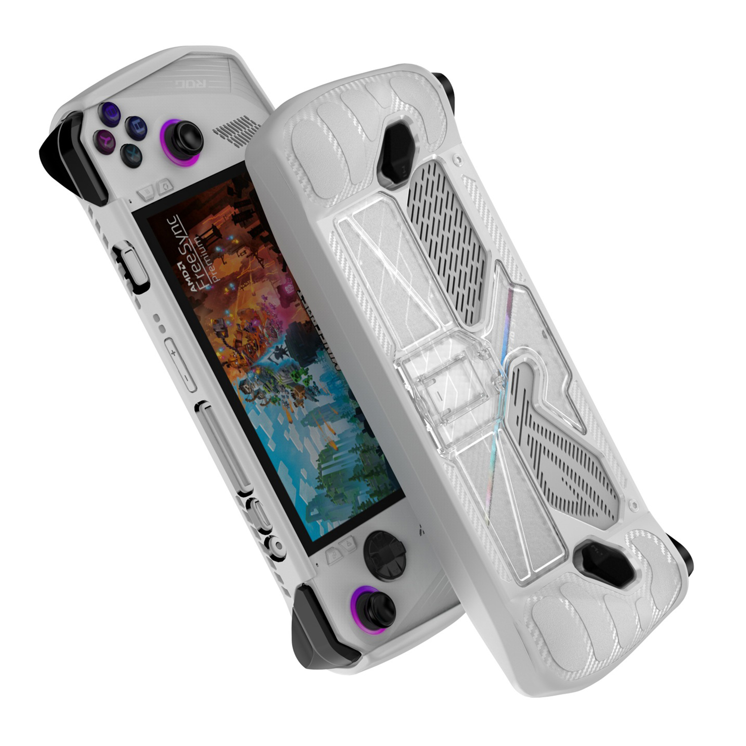 For Asus ROG Ally (2023) Protective Case Shockproof Handheld Gaming Console PC+TPU Cover with Stand - White + Clear