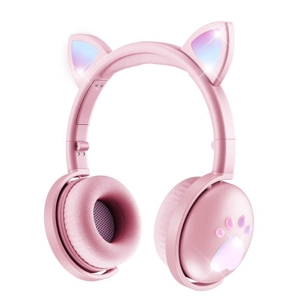 

BK9 Cat Ear Shaped Gaming Headphone Wireless Bluetooth Mic HiFi 7.1 Earphone LED Light Over-Ear Headset - Pink