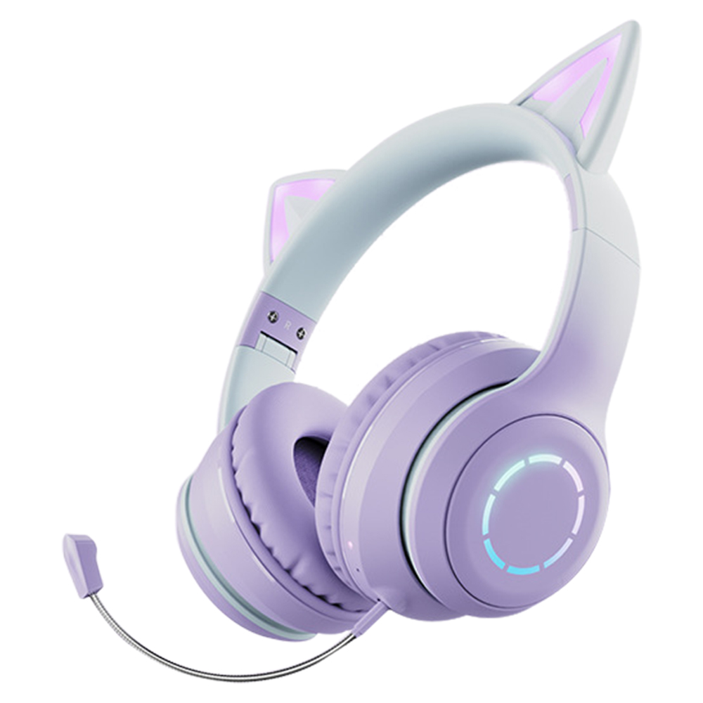 

BT029 Süße Katzenohren Girls Wireless Bluetooth Musik Kopfhörer Kopfhörer-gaming-headset Mit RGB Light - Lila