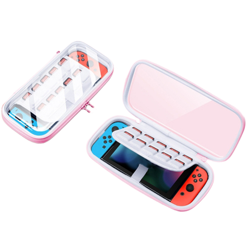 For Nintendo Switch   Switch OLED Game Console Ultralight Shockproof PC+EVA Protective Cover Clear Protective Case - Pink
