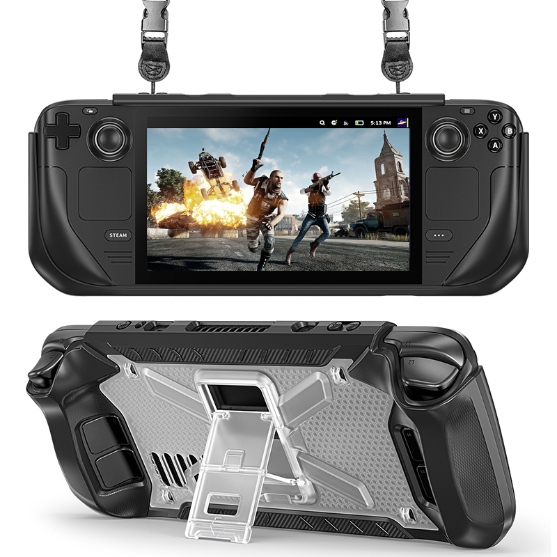 

Für Dampfdeck 2022 TPU+PC Protective Cover Anti-drop-kickständer Mit Schultergurt - Transparent