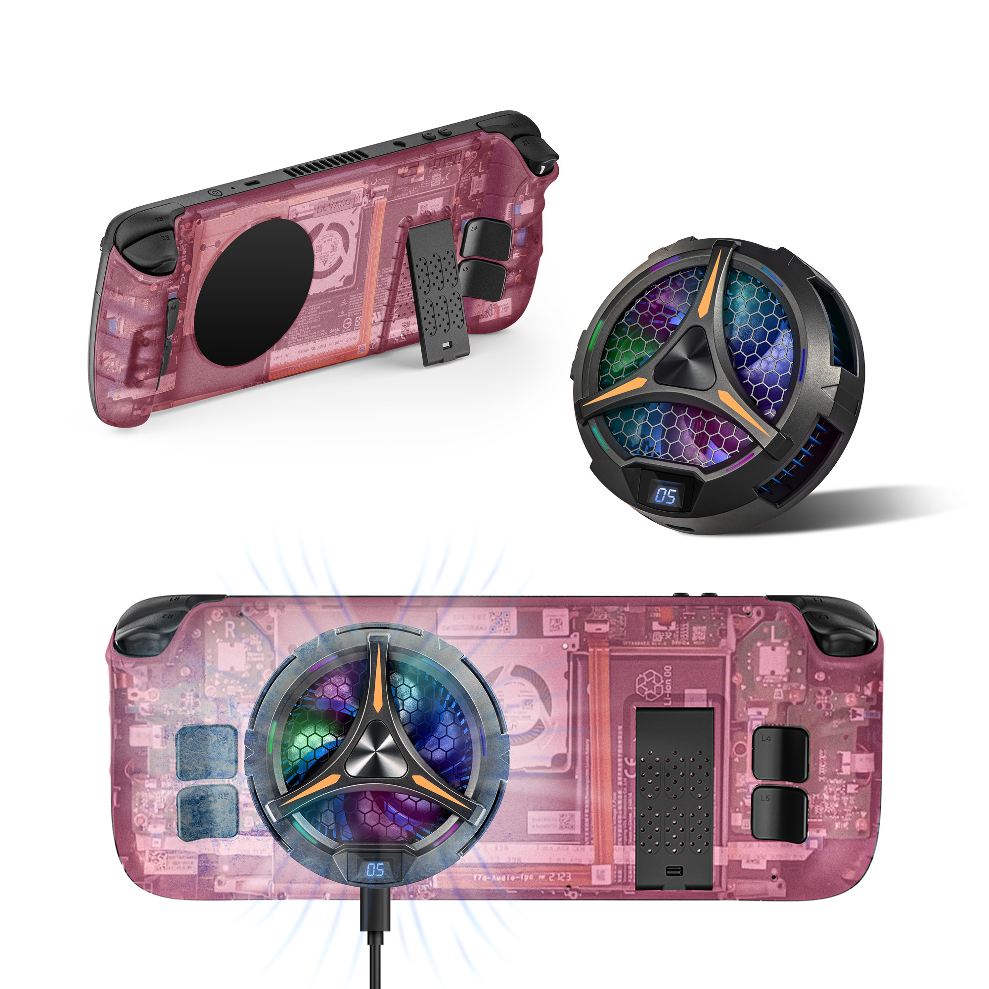 

Devaso Zurück -deckhülle + Großer Kühlkörper -kombination Für Steam Deck Game Console Kühlkühler - Transparentes Rosa