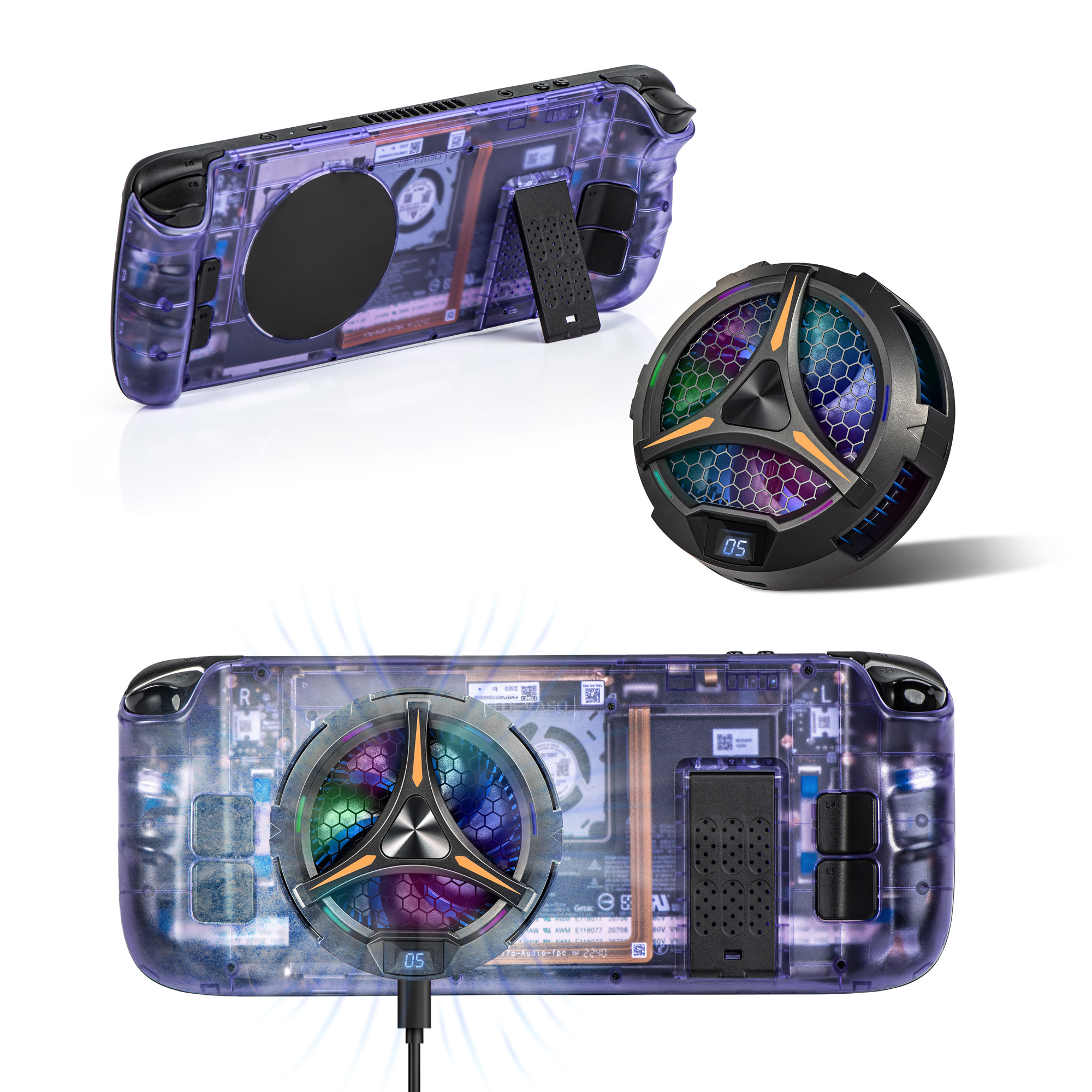 

Devaso Zurück -deckhülle + Großer Kühlkörper -kombination Für Steam Deck Game Console Kühlkühler - Transparent Lila
