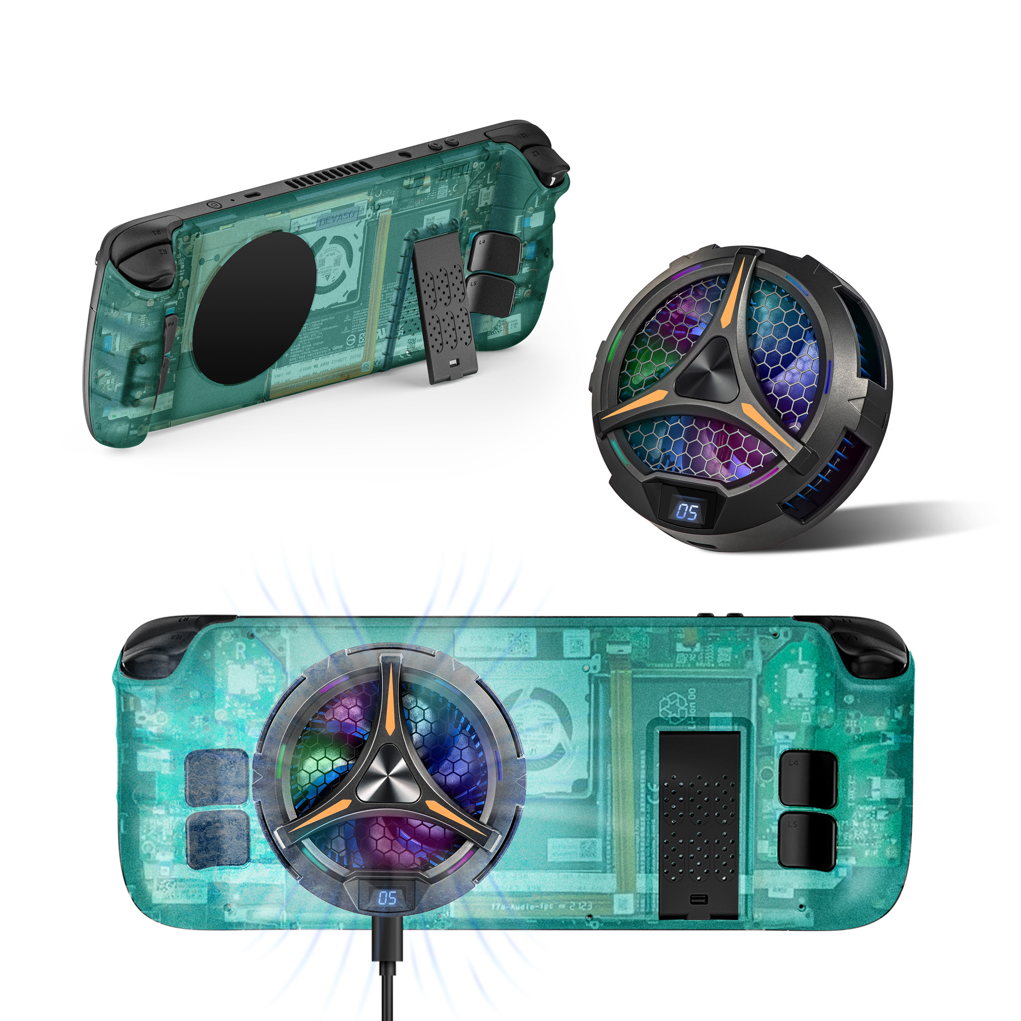 

Devaso Zurück -deckhülle + Großer Kühlkörper -kombination Für Steam Deck Game Console Kühlkühler - Transparent Grün
