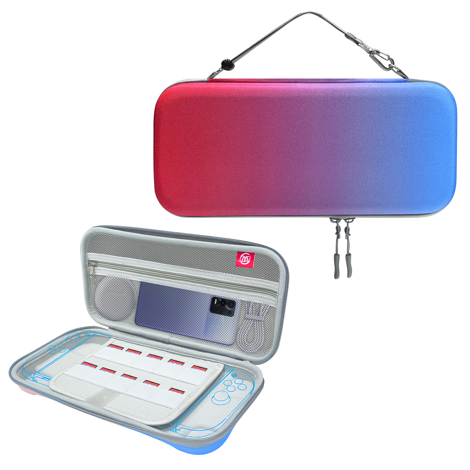JYS JYS-NS2283 For Nintendo Switch 2 Game Console Carrying Case EVA Protective Storage Bag with Game Card Slots - Red+Blue