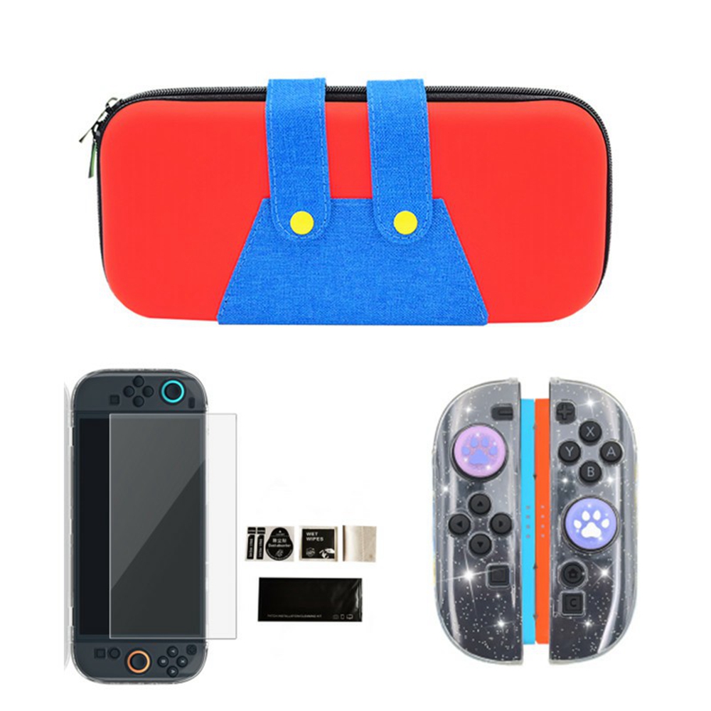 For Nintendo Switch 2 Storage Bag TPU Controller Cover Tempered Glass Screen Protector Set - Red