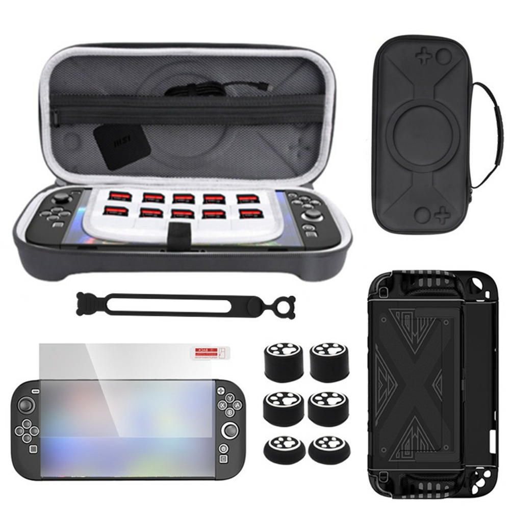 For Nintendo Switch 2 Accessory Kit Protective Shell Storage Bag Screen Protector Joystick Caps Set - Black
