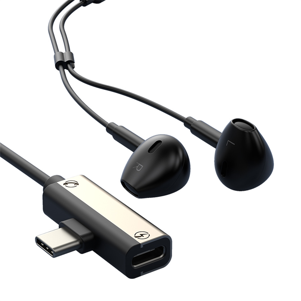 Type-C Wired Digital Earphones PD Charging Voice Call Line Control Singing Recording Headset - Gold