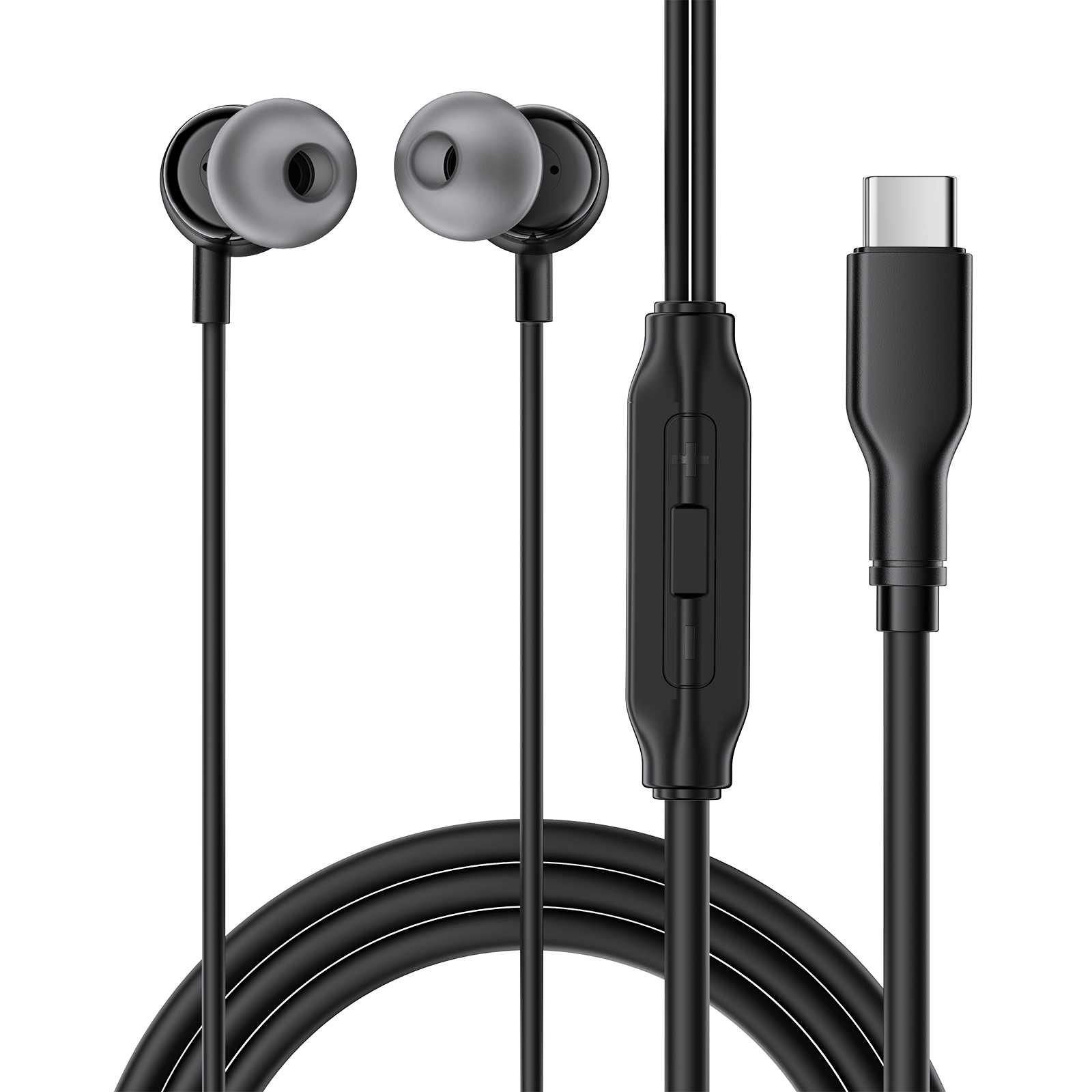ACEFAST L8 For USB-C Devices In-Ear Wired Earphones With Mic Silicone Cable Tangle Free Headphones - Black