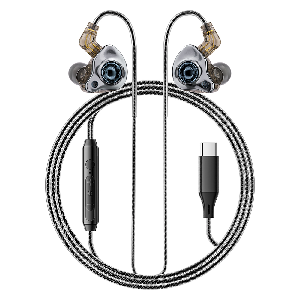 ESSAGER Type C Detachable Wired Earphones In-Ear Gaming Headphones Built-in Microphone, 1.2m - Black