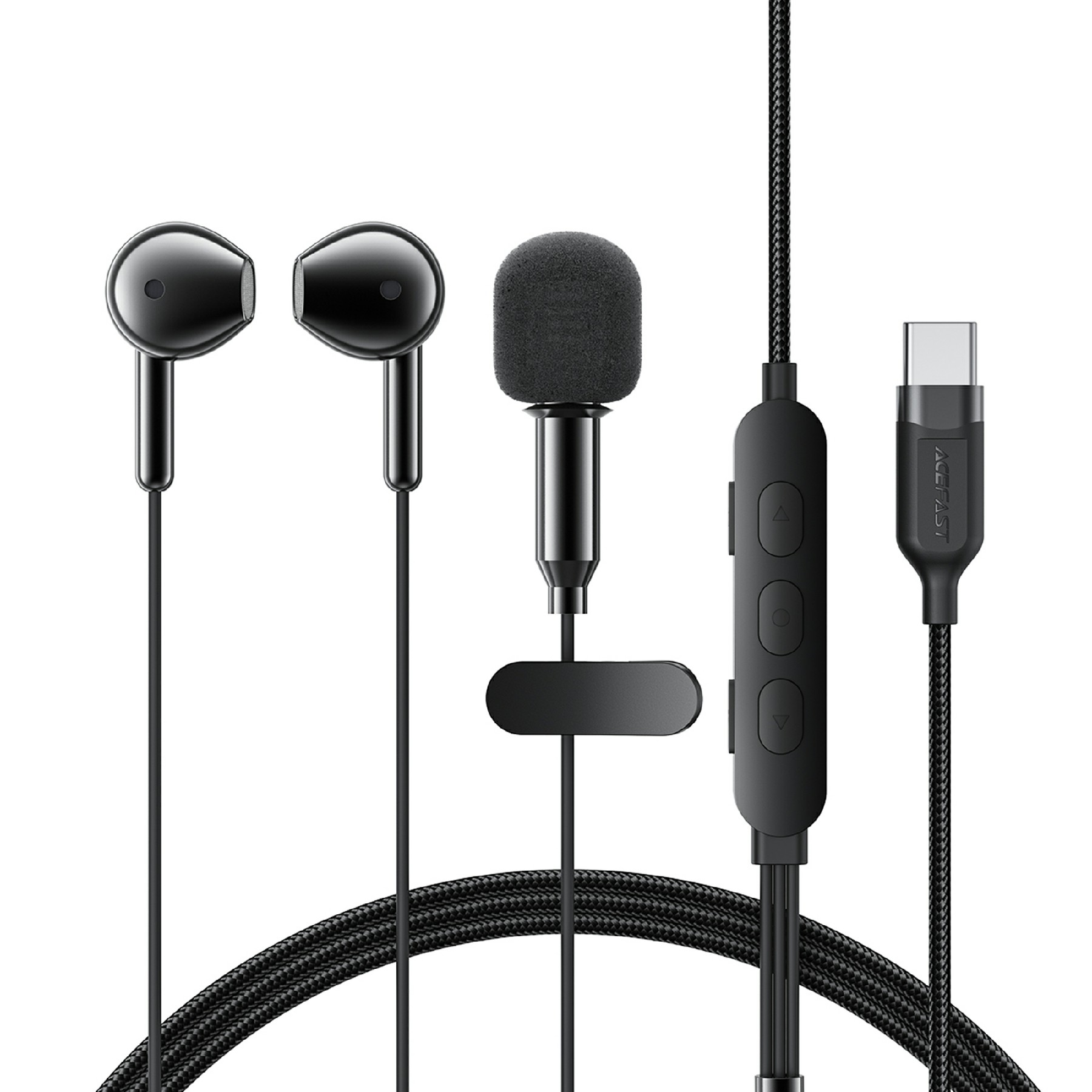 ACEFAST L12 USB-C Semi In-Ear Karaoke Wired Earphones Built-In Microphone for Live Streaming  /  Recording  /  Gaming - Black