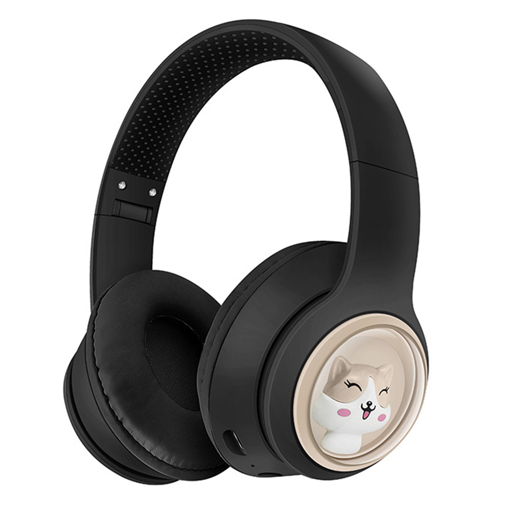 AKZ-06 Cartoon Animal Foldable Over-Ear Bluetooth-compatible Headphones Low Latency Gaming Headset - Black