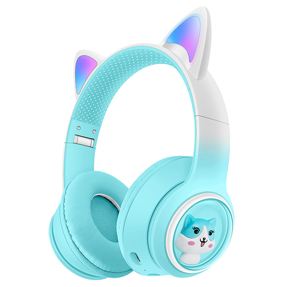 AKZ-02 Color Light Cat Ear Wireless Bluetooth-compatible Headphone Heavy Bass E-Sport Head-Mounted Headset - Gradient Sky Blue