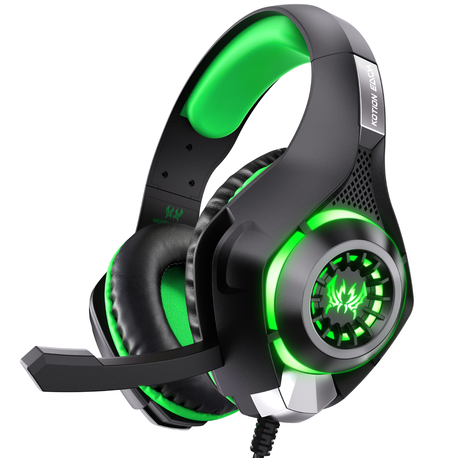 KOTION EACH GS400 LED Light Gaming Headset Wired Over-Ear Headphone with Audio Adapter Cable for PC / PS4 / PS5 - Green