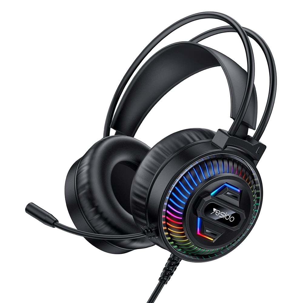 YESIDO EK06 Wired RGB Gaming Headset 40mm HD Speaker 360° Microphone Headphone for PC Computer - Black