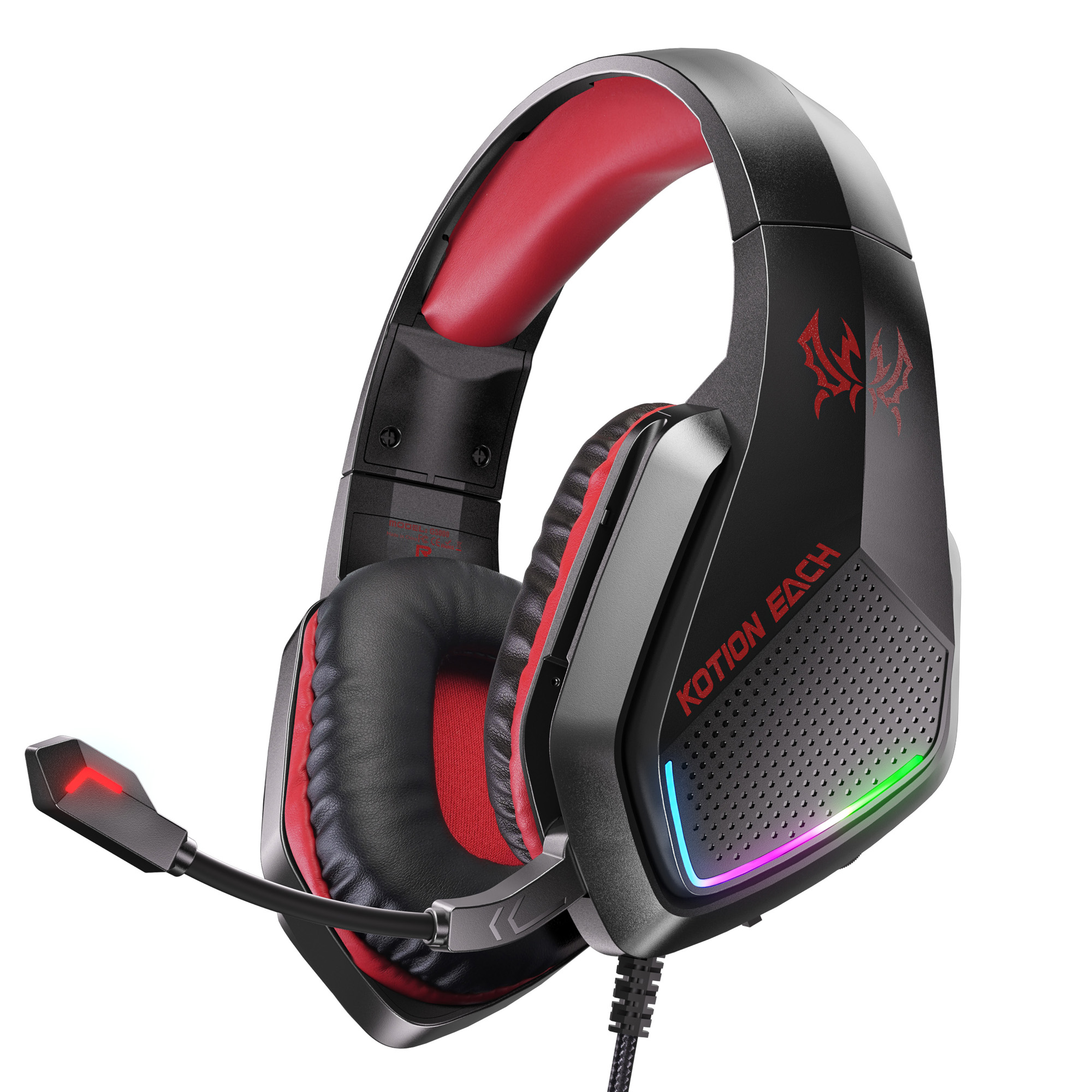 KOTION EACH G5000 Gaming Headset with Mic 7.1 Surround Sound RGB LED Headphones for PS4  /  PS5  /  PC  /  Xbox - Red