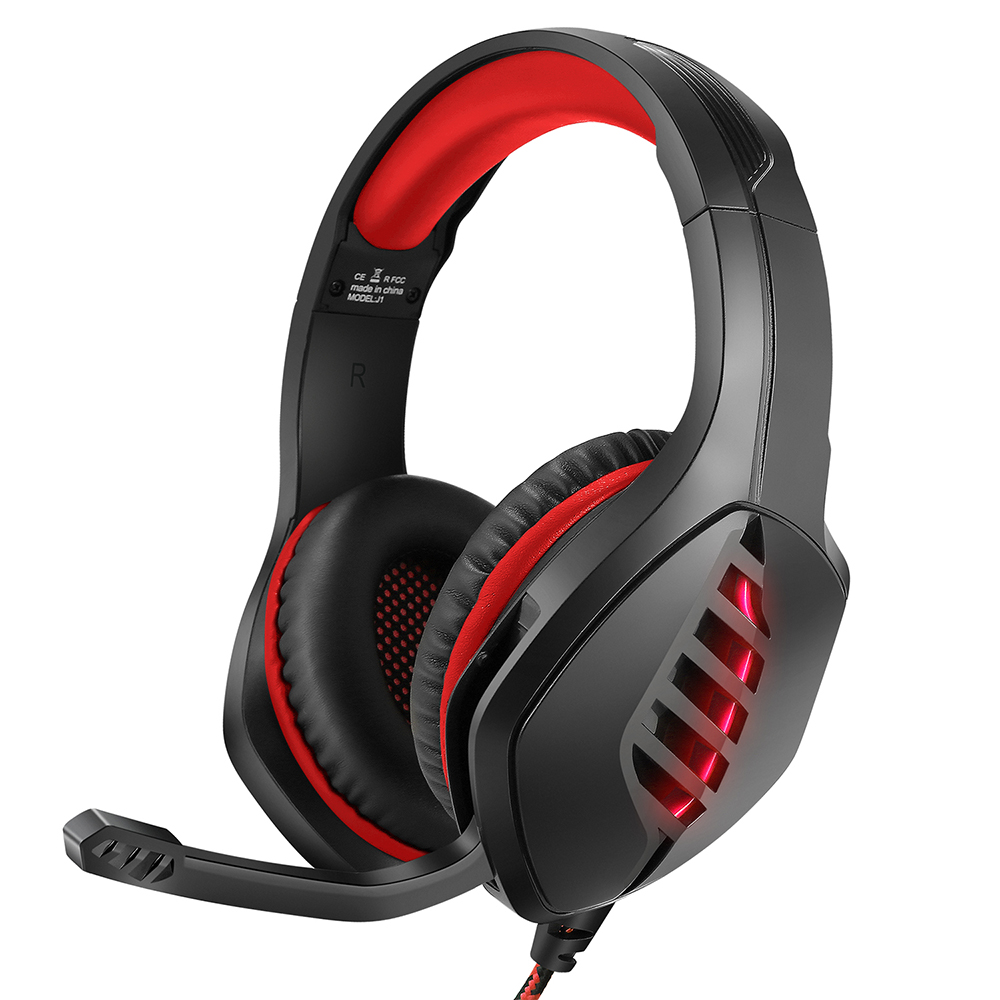 

ERXUAN J1 Over-ear Corded Headset E-sports Gaming Headset with Adjustable Mic - Black / Red, Universal