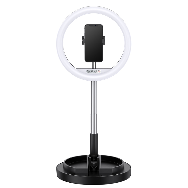 

USAMS US-ZB120 LED Ring Fill Light Live Streaming Stretchable and Foldable Fill Light with Holder Supporting Base - Black