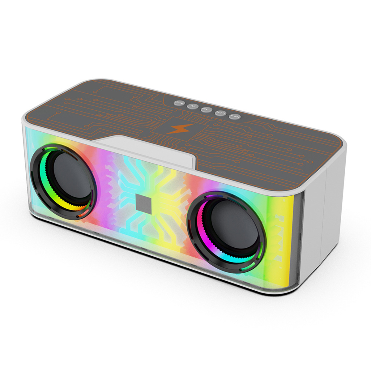 A9 Transparent Mecha Desktop Bluetooth-compatible Speaker Heavy Bass Soundbar Wireless Charger with Colorful Lights - Black