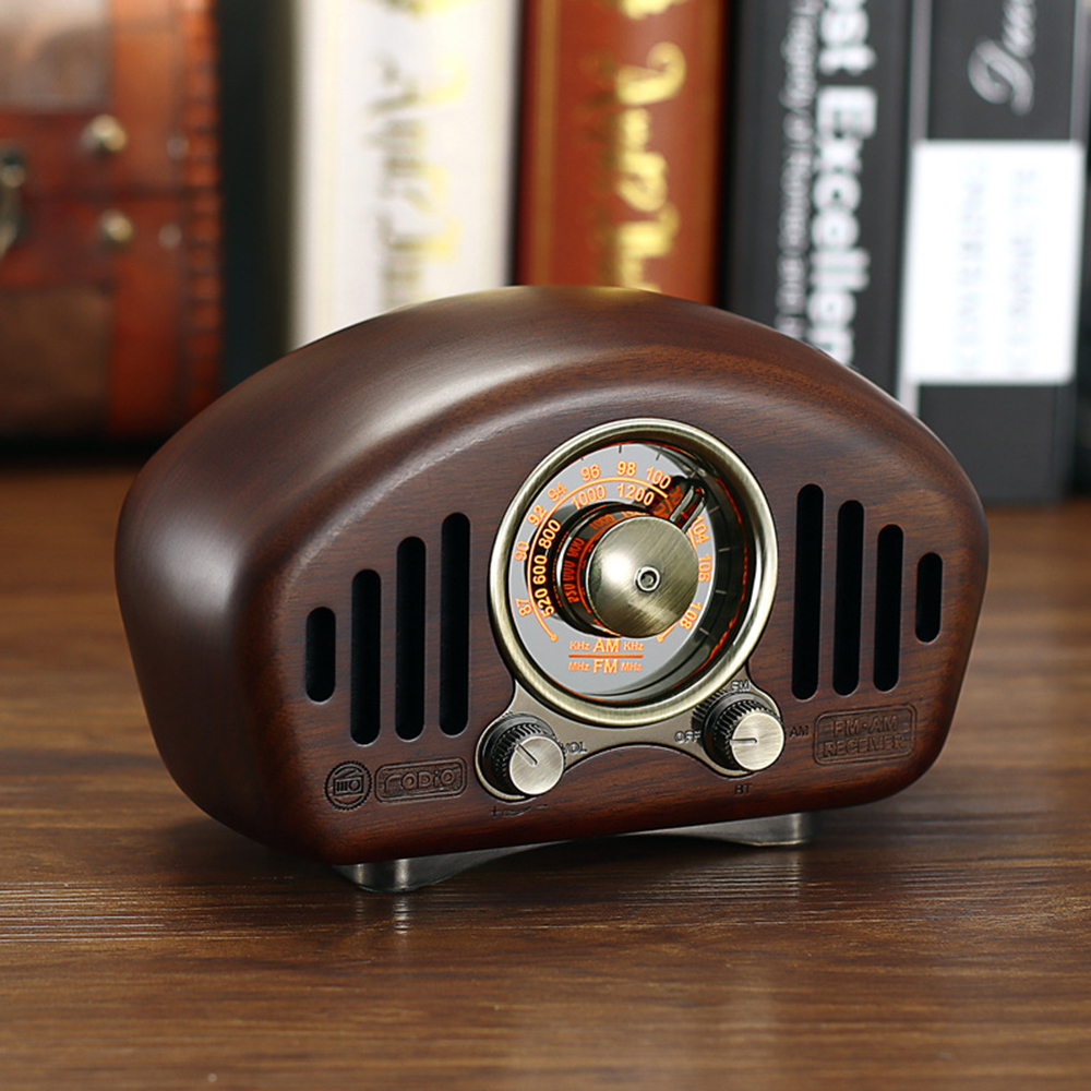 

R909 Retro Bluetooth Speaker Portable Wooden Wireless FM AM Radio for Home Office - Walnut Wood, iPhone 12 mini