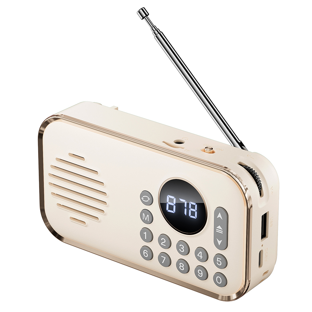 P35 Portable Bluetooth-compatible 5.0 FM Radio with 3.5mm Audio Cable Retro Speaker Support TF Card U Disk - Beige