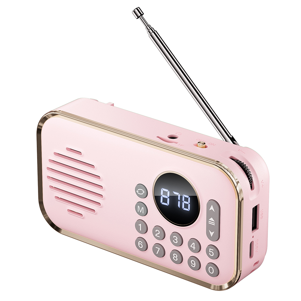 P35 Portable Bluetooth-compatible 5.0 FM Radio with 3.5mm Audio Cable Retro Speaker Support TF Card U Disk - Pink