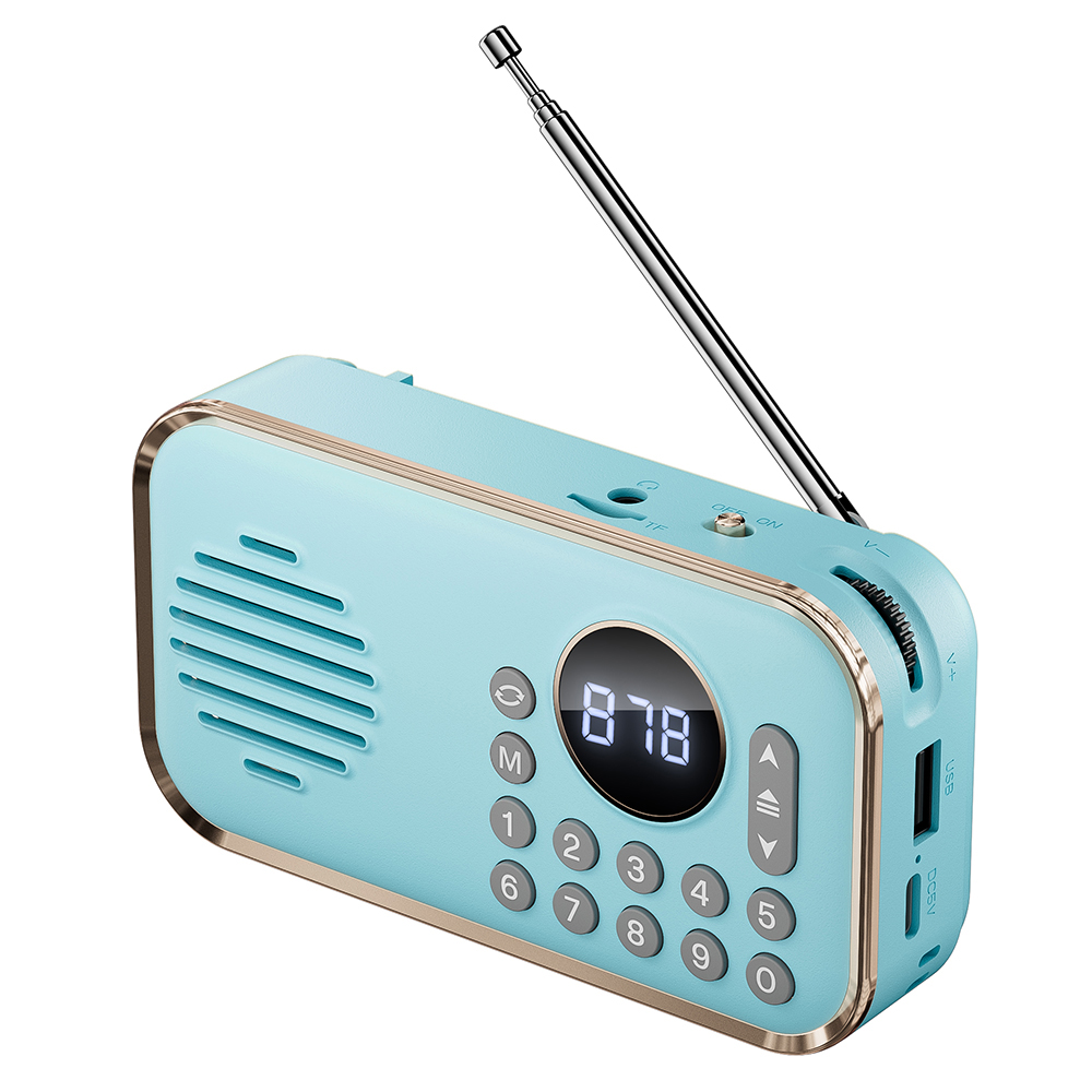 P35 Portable Bluetooth-compatible 5.0 FM Radio with 3.5mm Audio Cable Retro Speaker Support TF Card U Disk - Baby Blue