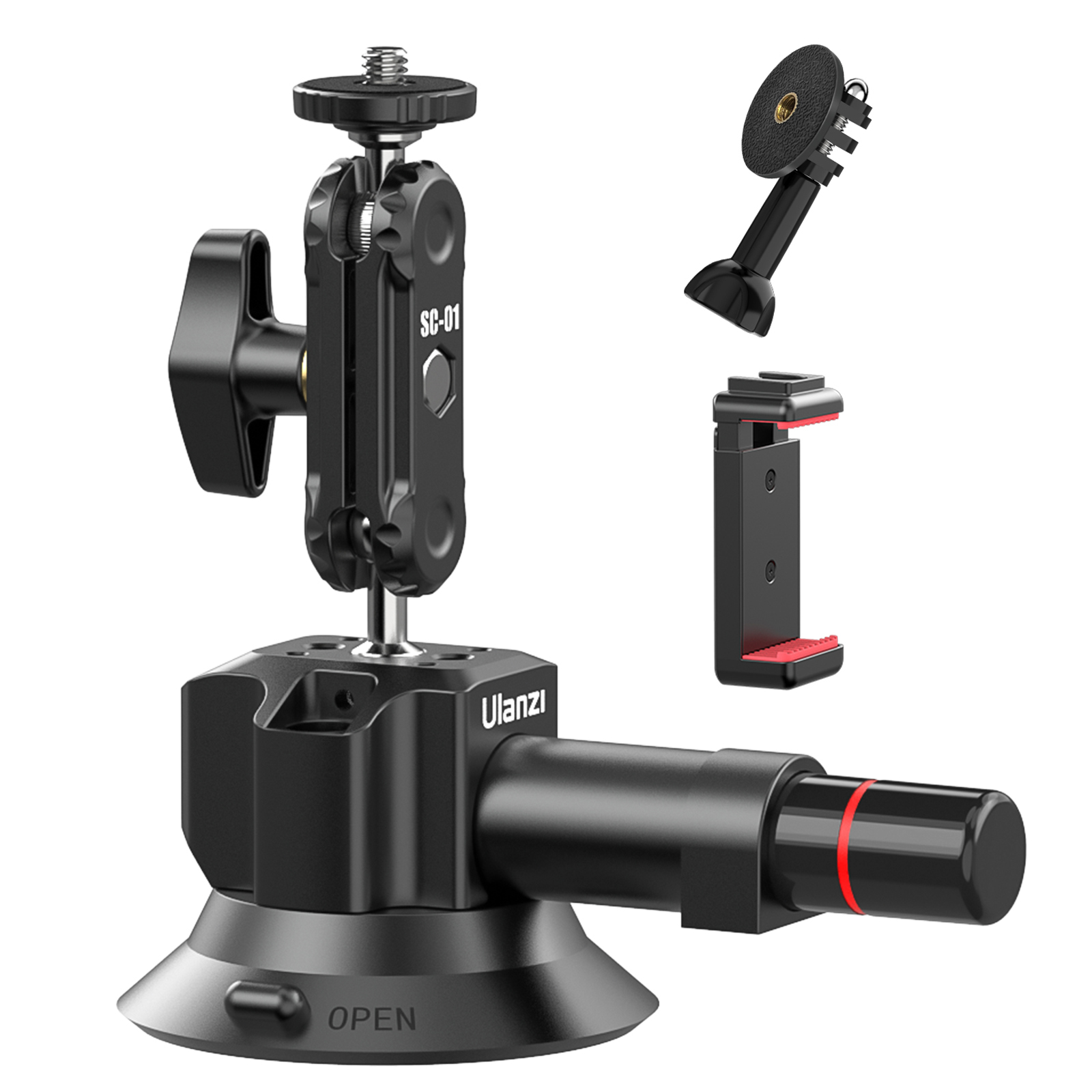 

Ulanzi SC-01 3-zoll-saugbecherhalterung Für 360 ° Rotatbare Kugelköpfe Mit Telefonclip Für Gopro-held / iPhone