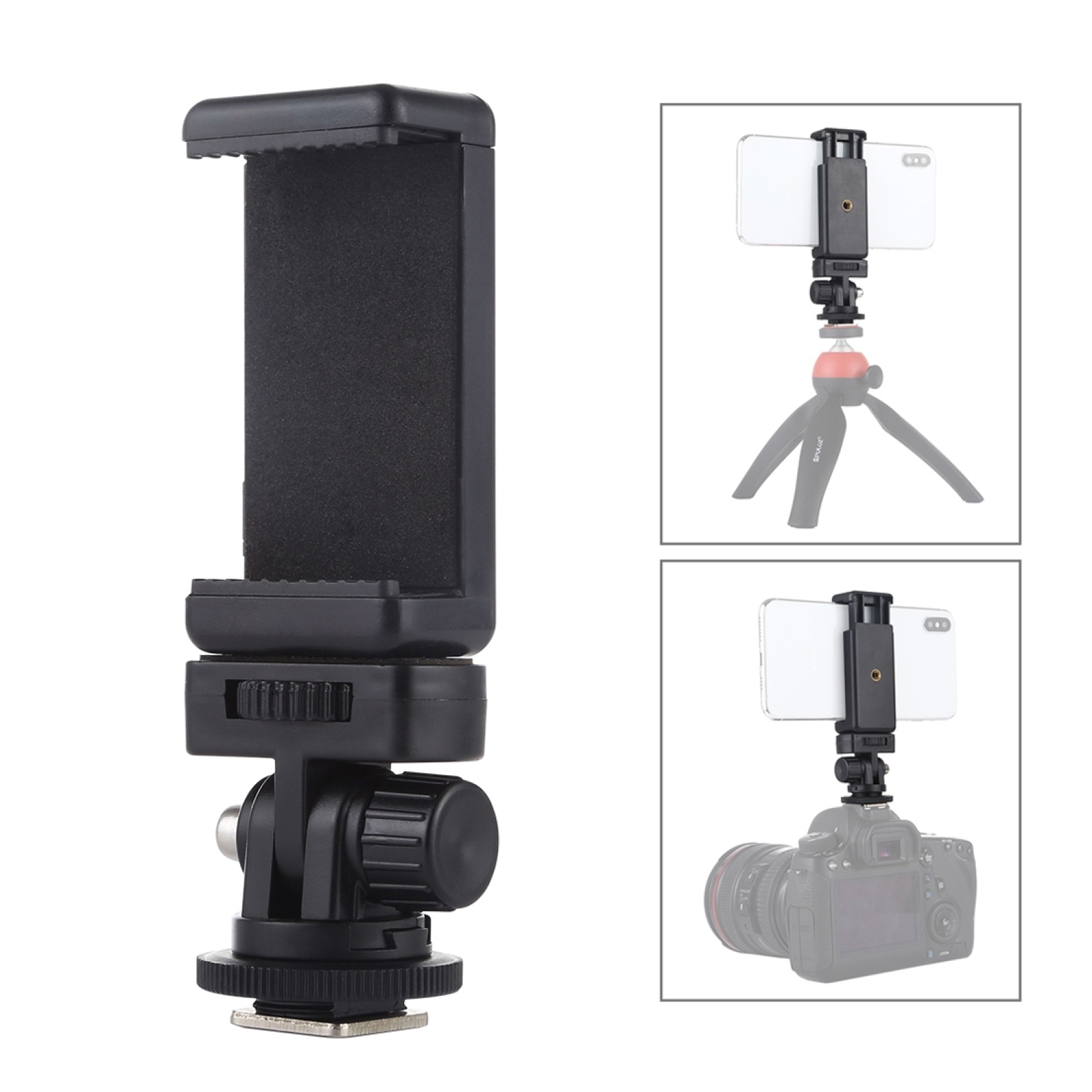 PULUZ PU417 1 / 4 Screw Hole Tripod Cold Shoe Mount Gimbal with Phone Clamp