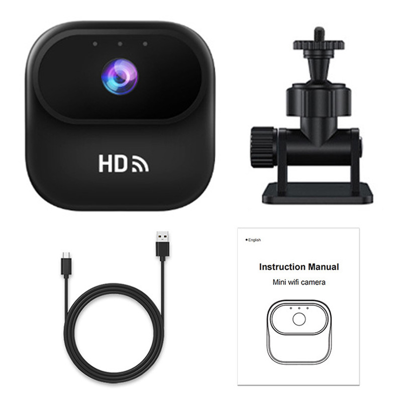 A8 Vlog Pocket Camera Mini WiFi Camera Magnetic Mount HD Home Security Monitor Surveillance Cam - Black