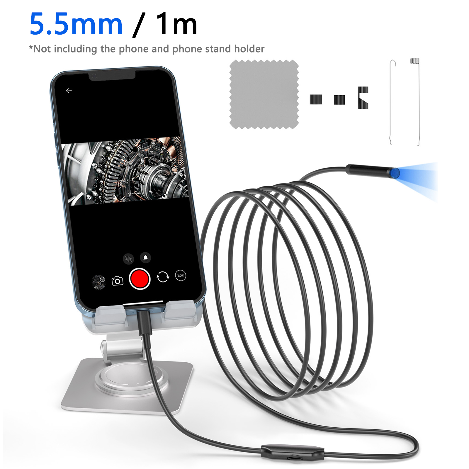 5001 5.5mm Aluminum Tube Industrial Endoscope 2MP HD Inspection Camera with 1m Hard Cable, iP Interface