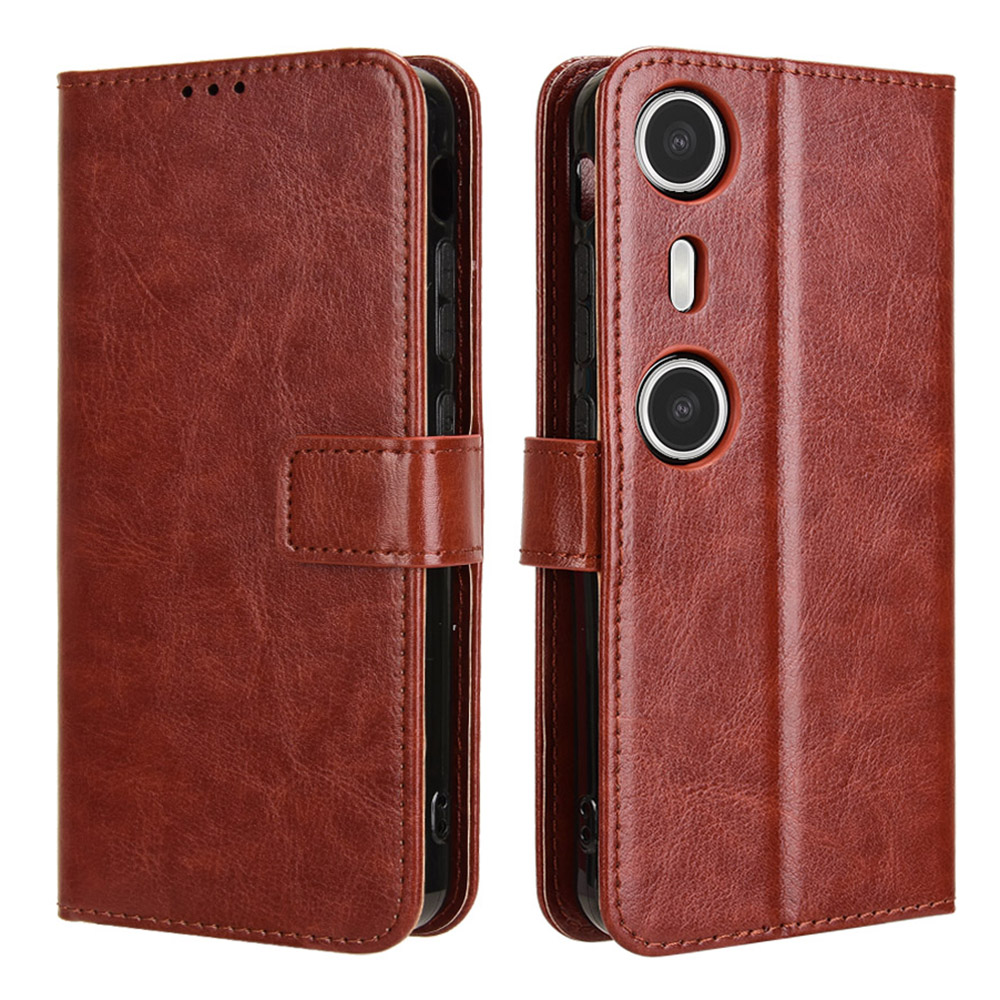 For XREAL Beam Pro Case Crazy Horse Texture PU Leather Phone Wallet Cover - Brown