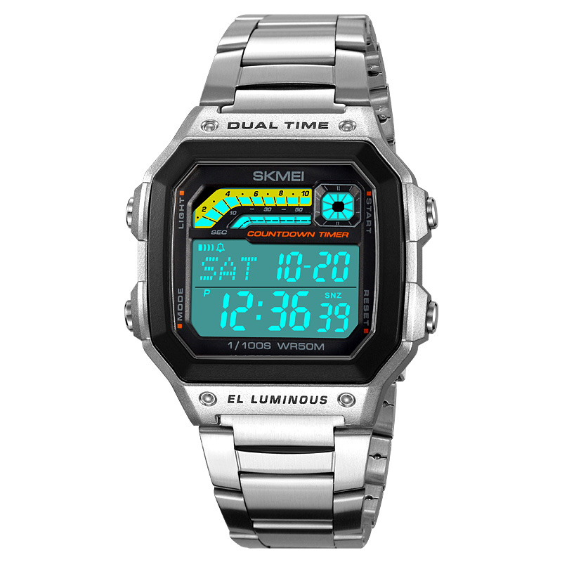 SKMEI 2307 Square Digital Watch Luminous Outdoor Sports Electronic Watch - Silver