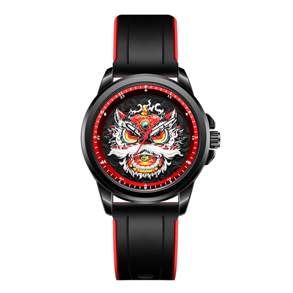 WLISTH 6158 Chinese Style Men Quartz Watch Fashion Wrist Watch - Red Dial / Silicone Strap