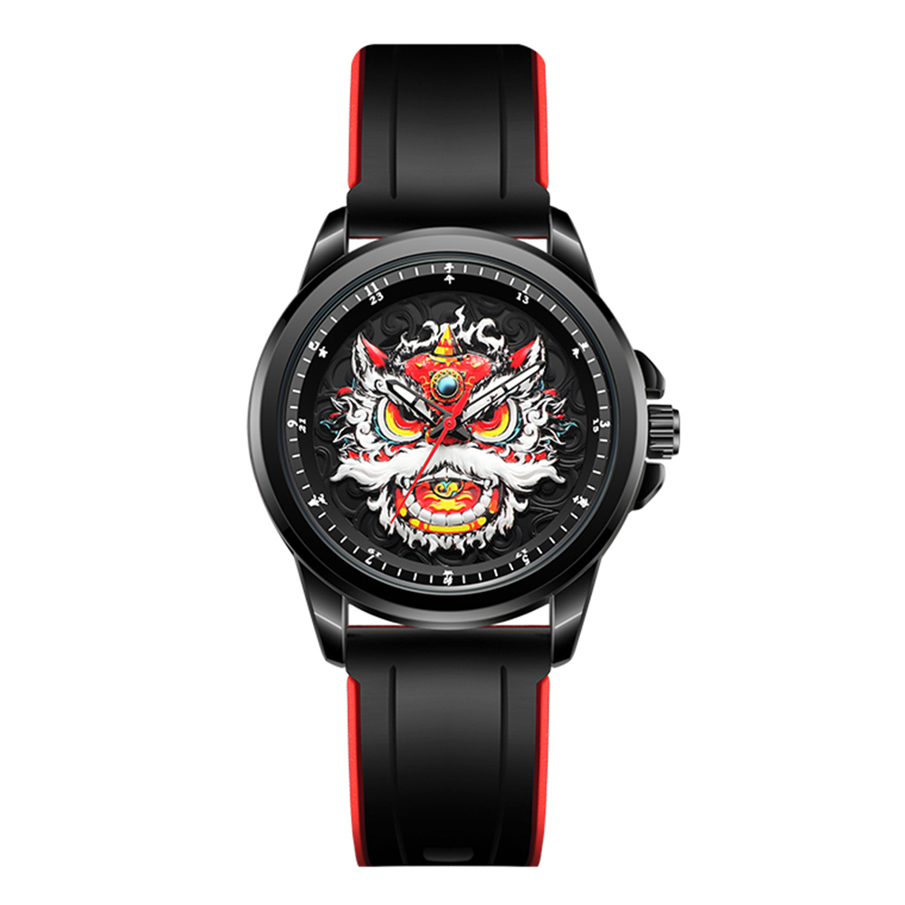 WLISTH 6158 Chinese Style Men Quartz Watch Fashion Wrist Watch - Black Dial / Silicone Strap