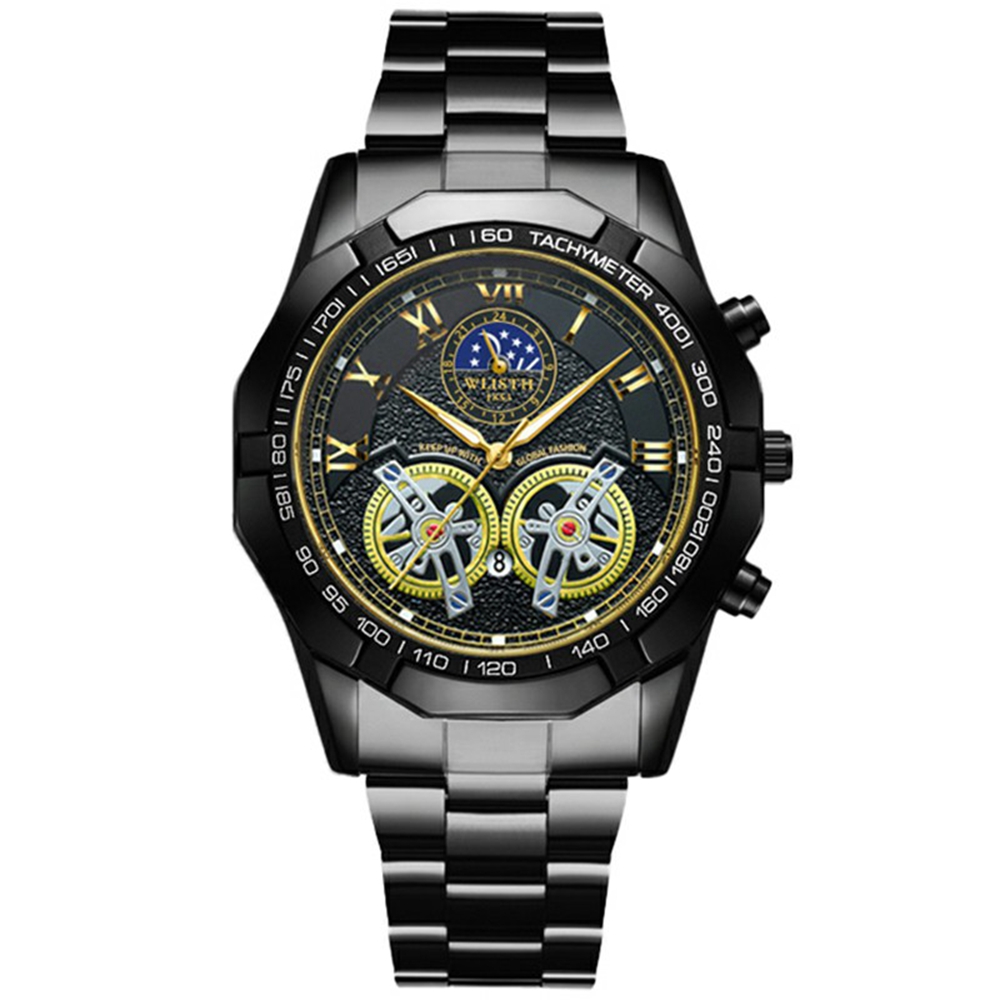 WLISTH 6189 Stylish Business Wrist Watch Steel Band Luminous Quartz Watch - Black+Rose Gold Dial / Black Strap