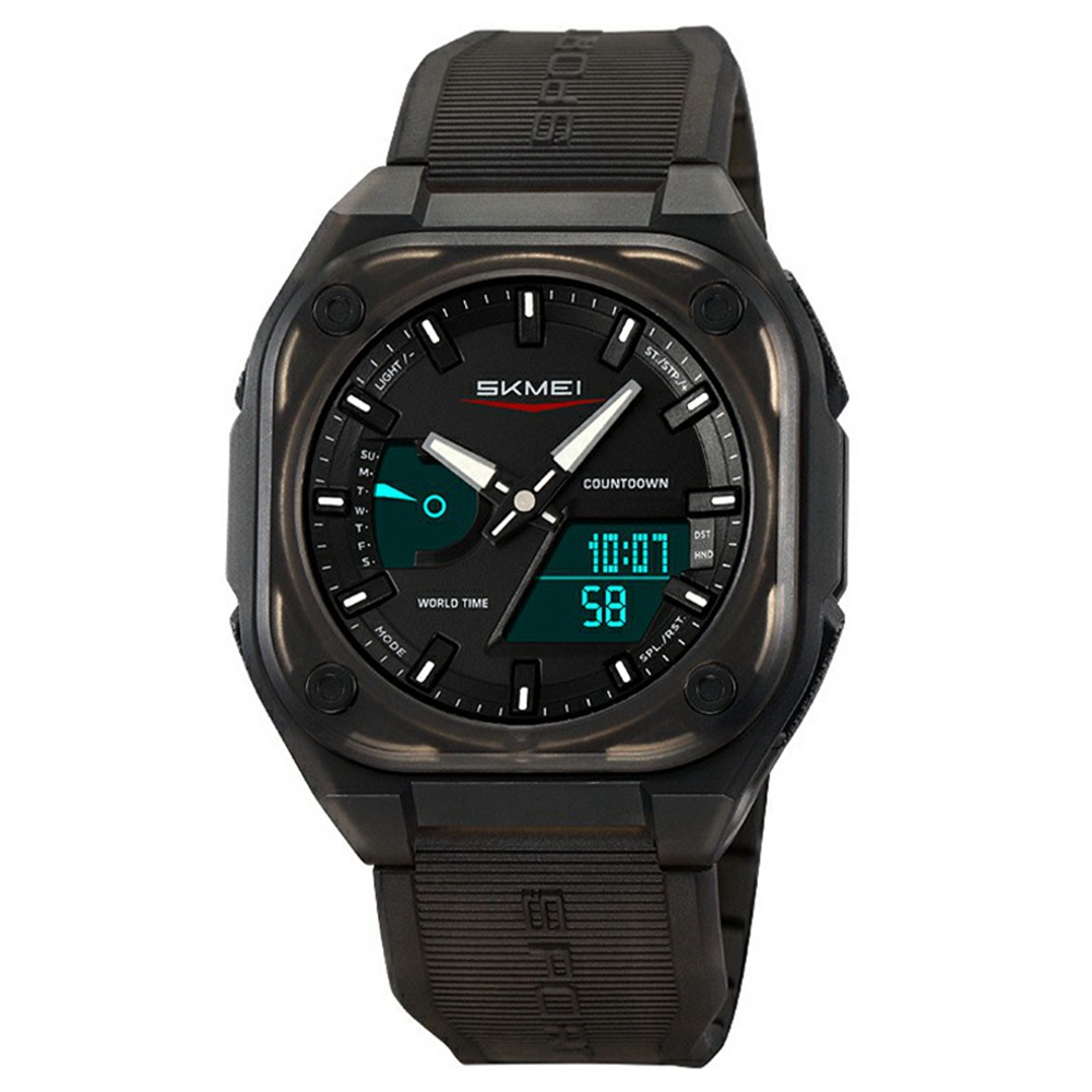 SKMEI 2328 Outdoor Student Square Electronic Watch 50M Waterproof Multifunction Sports Timepiece - Transparent Black