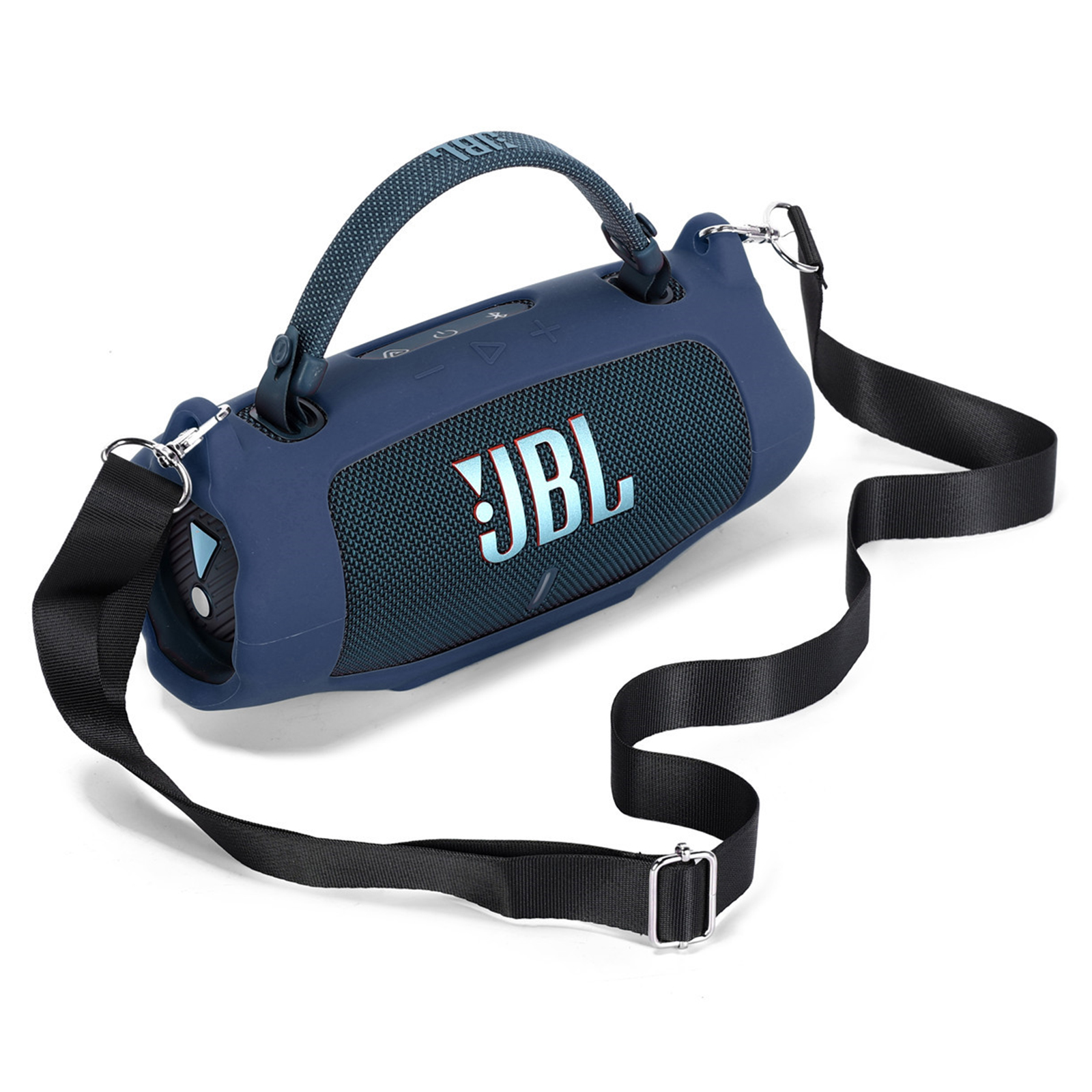 For JBL Charge 6 Soft Silicone Case Wireless Speaker Protective Cover with Shoulder Strap / Carabiner - Blue