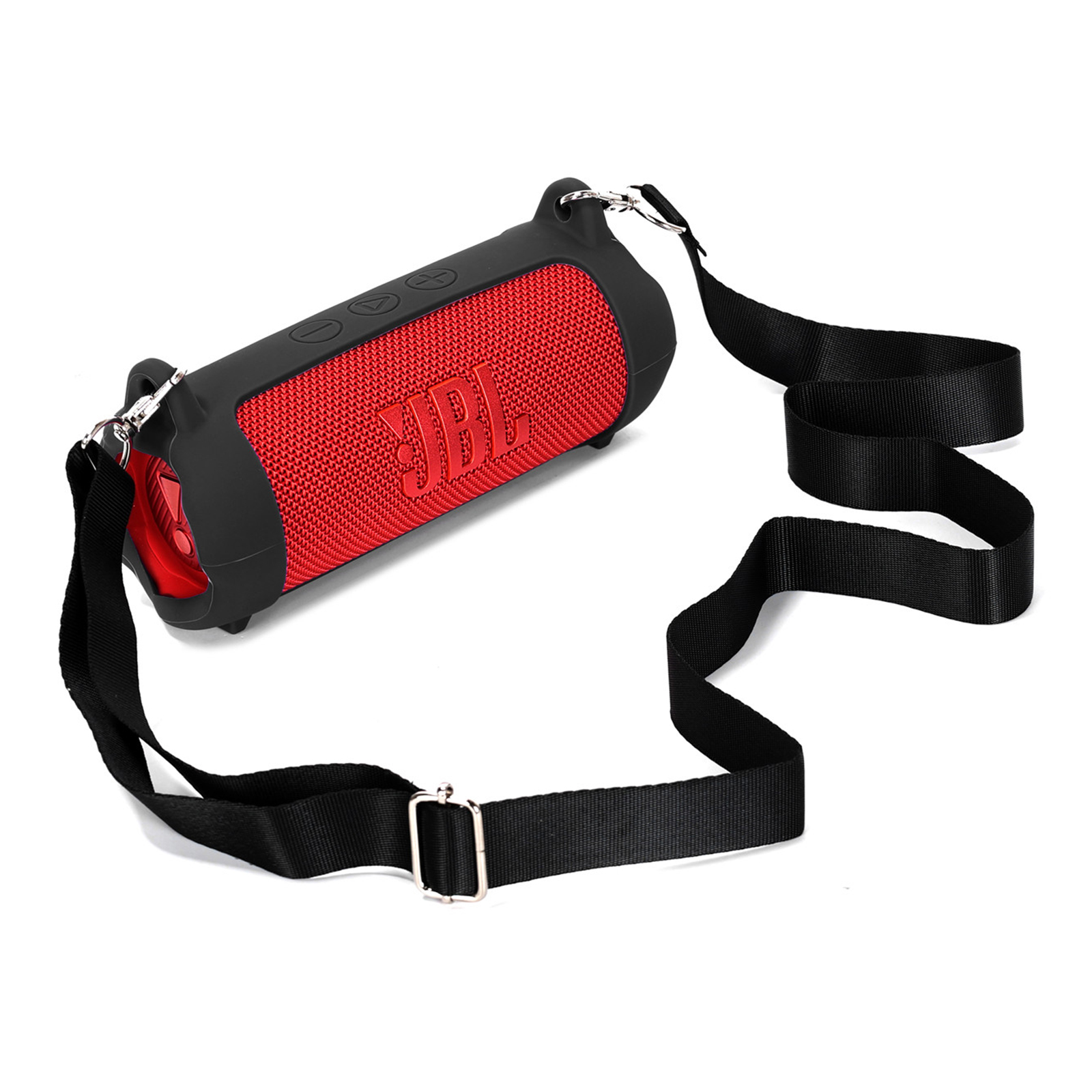 For JBL Flip 7 Speaker Silicone Case Portable Protective Cover with Shoulder Strap / Carabiner - Black